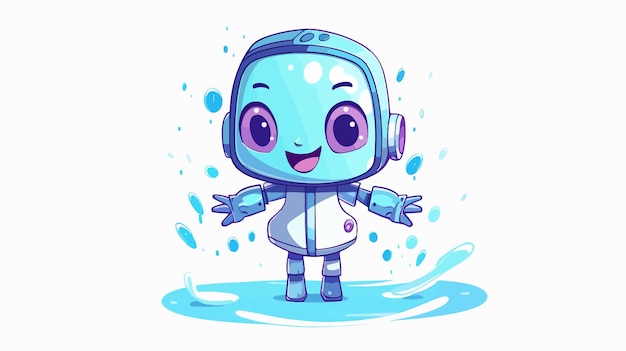 Happy Cartoon Girl Robot Standing and Smiling