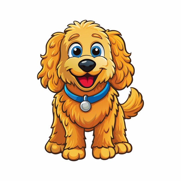 A Happy Cartoon Golden Doodle Posing For Camera on White Background