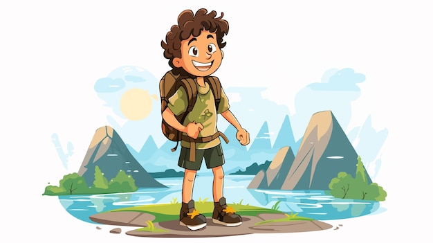 Vector happy cartoon hiker boy 2d flat cartoon vector illustration