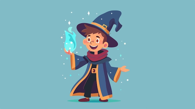 Happy Cartoon Kid Wizard Smiling Standing 2D Character Design