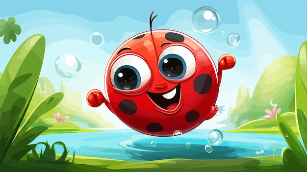 Happy Cartoon Ladybug Running and Smiling