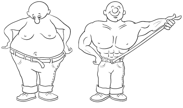 Happy cartoon man loosing weight coloring page