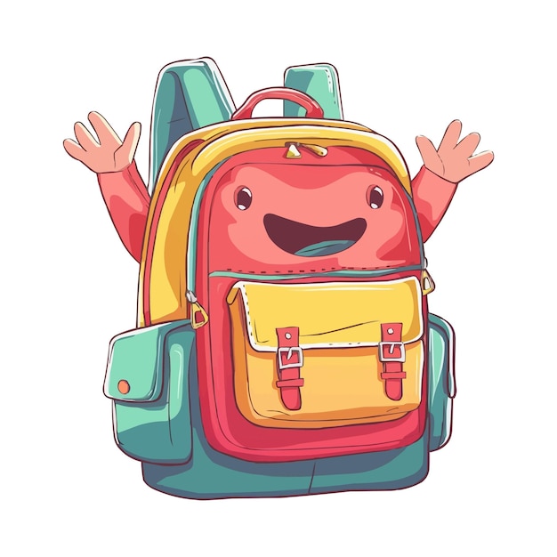 Happy Cartoon School backpack waving hand isolated on white background