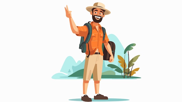 Vector happy cartoon tourist standing and smiling