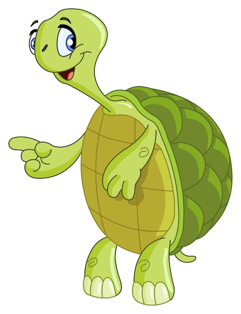 Vector happy cartoon turtle pointing