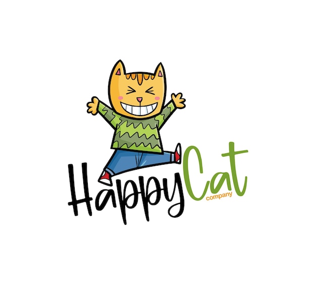 Happy cat company logo template