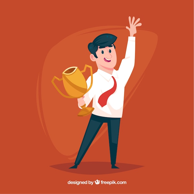 Happy character winning a prize with flat design