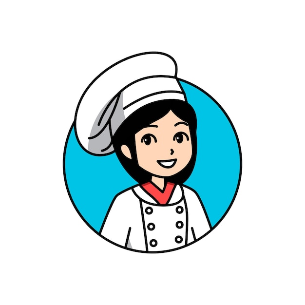 Happy chef girl simple Vector logo Illustration