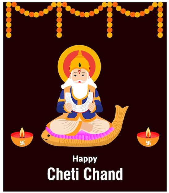 Happy Cheti Chand Jayanti Jhulelal Jayanti Lord Cheti Chand Vector Illustration