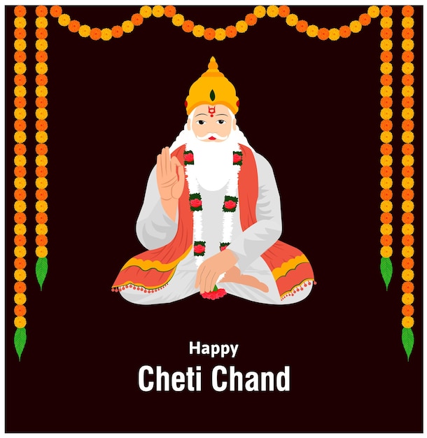 Happy Cheti Chand Jayanti Jhulelal Jayanti Lord Cheti Chand Vector Illustration