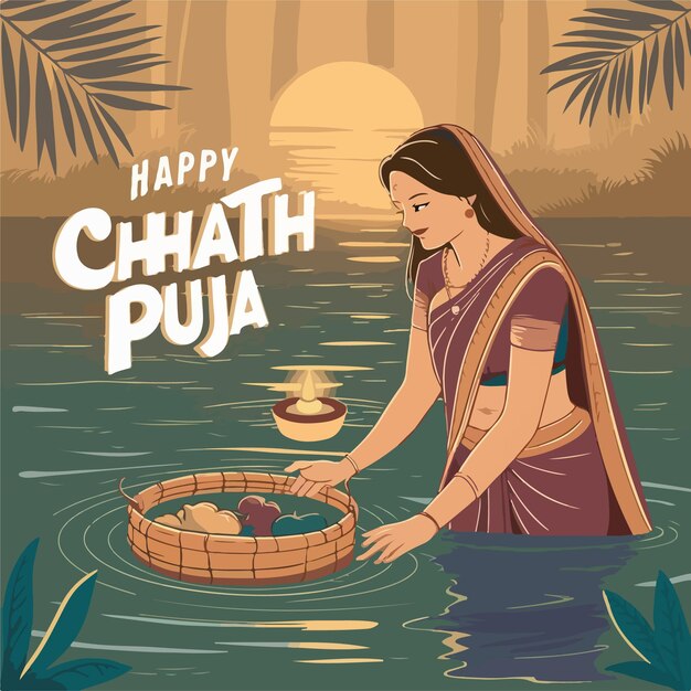 Vector happy chhath puja indian festival celebration background concept