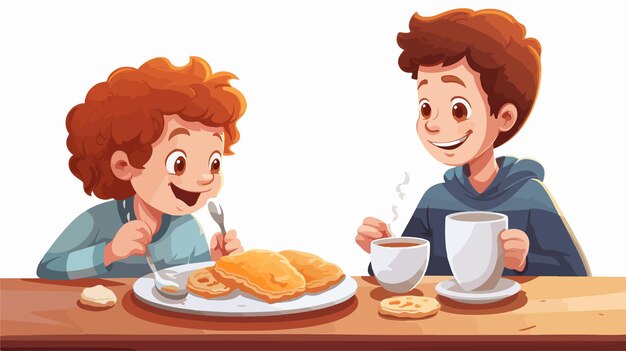 Vector happy child having nutritious breakfast vector illustration