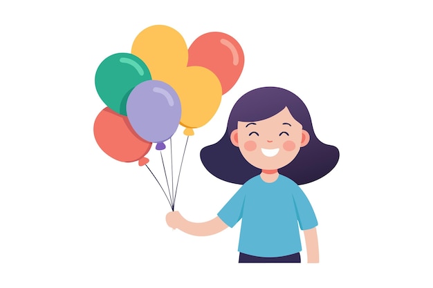 Happy child holding colorful balloons in a joyful celebration