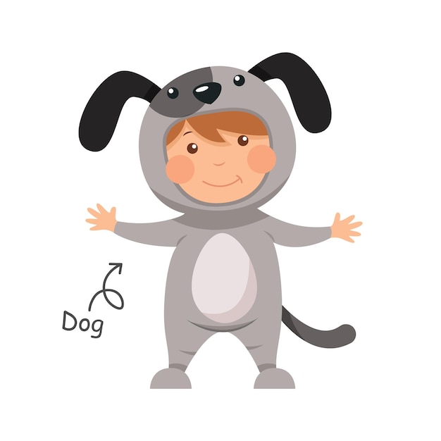 Happy child is wearing Dog animal costumes Vector