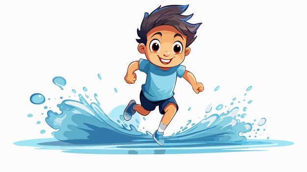 Happy Child Running 2D Flat Cartoon Vector Illustration