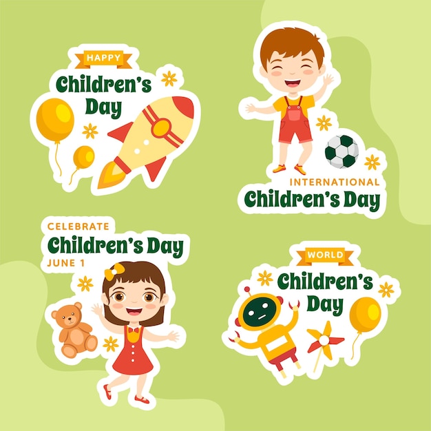 Happy Children Day Label Flat Cartoon Hand Drawn Templates Background Illustration