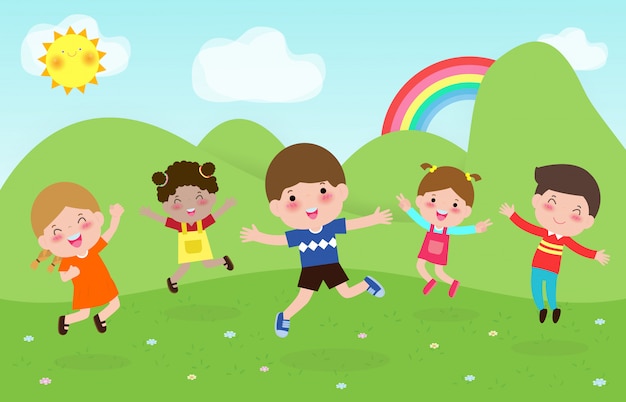 Happy children jumping isolated on Background  illustration