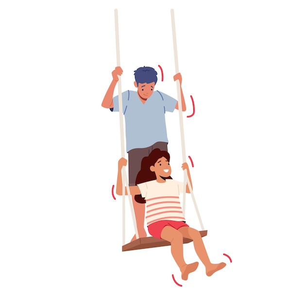 Happy Children Playing together Swinging on Seesaw. Little Boy and Girl Friends or Brother with Sister Characters Fun