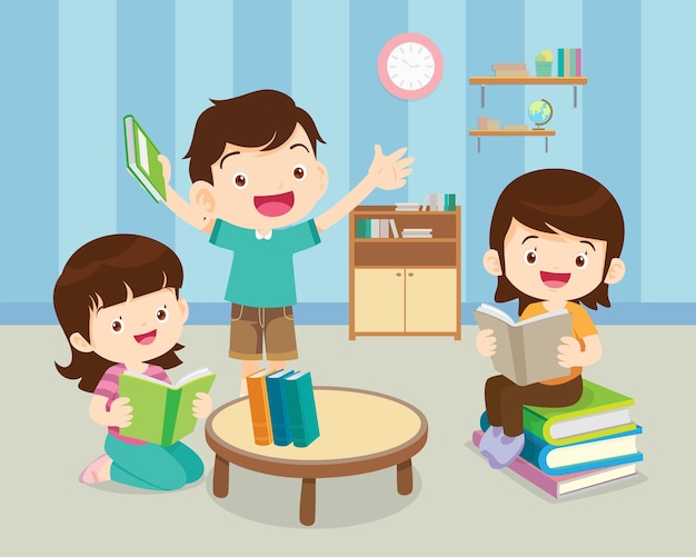 Happy Children reading book Back to School Concept kids and book