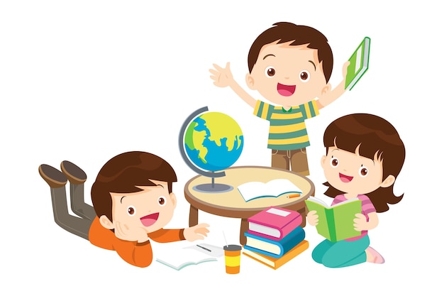 Happy Children reading book Back to School Concept kids and book