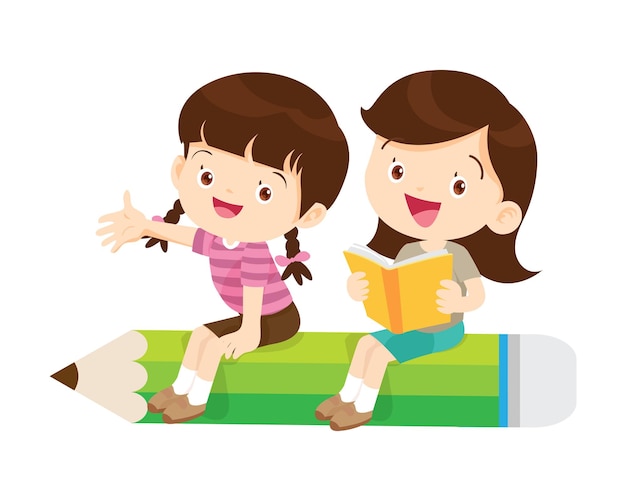 Happy Children reading book Back to School Concept kids and book