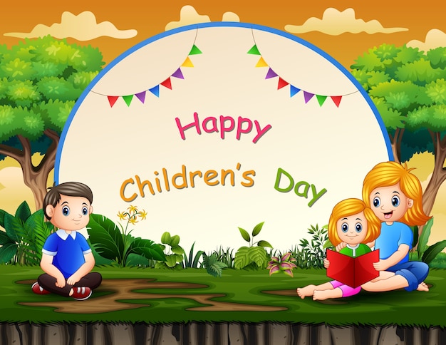 Happy children's day background with family