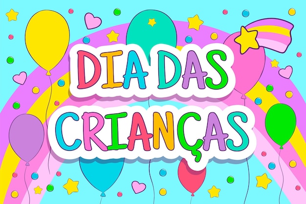 Happy Children's Day in Brazil. Rainbow vector cartoon banner