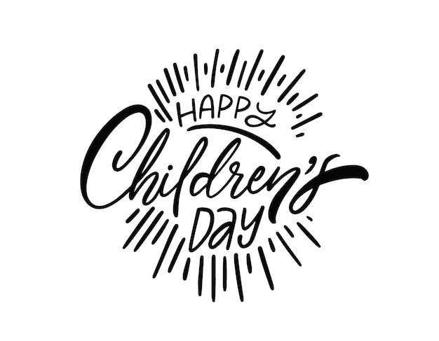 Happy Children's Day celebration greeting card. Black color lettering text calligraphy.