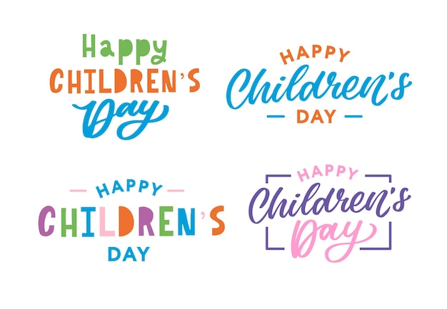 Happy Children's day Holiday phrase Hand drawn vector lettering