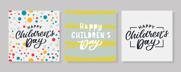 Happy Children's day Holiday phrase Hand drawn vector lettering