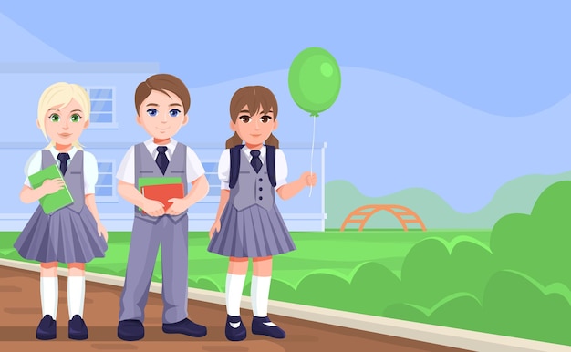 Happy children standing near school outdoors