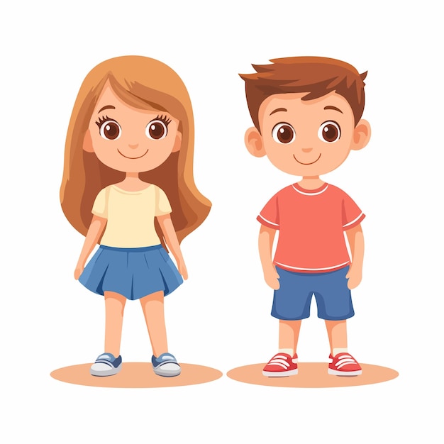 Vector happy children vector illustration with boy and girl smiling together