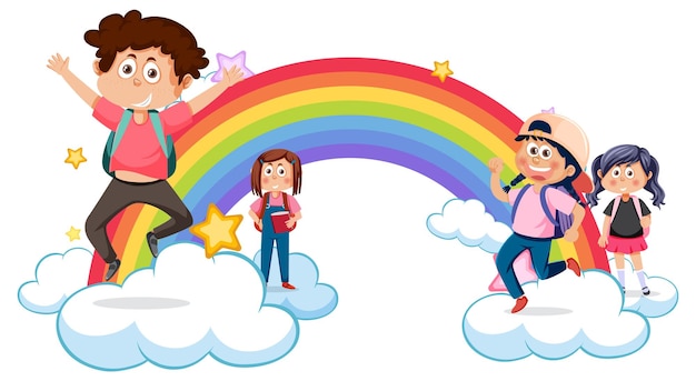 Happy children with rainbow