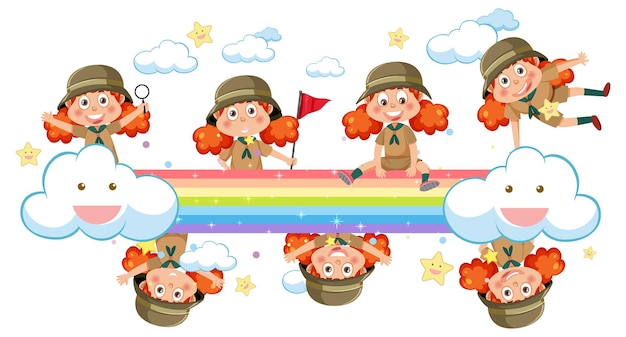 Happy children with rainbow