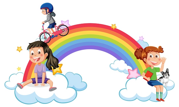 Happy children with rainbow