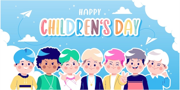 happy childrens day banner design illustration template