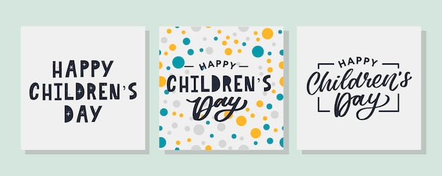 Happy childrens day holiday phrase hand drawn vector lettering