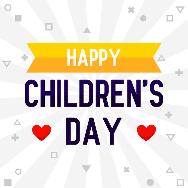 Happy Childrens Day lettering on a white background with geometric patterns in the background