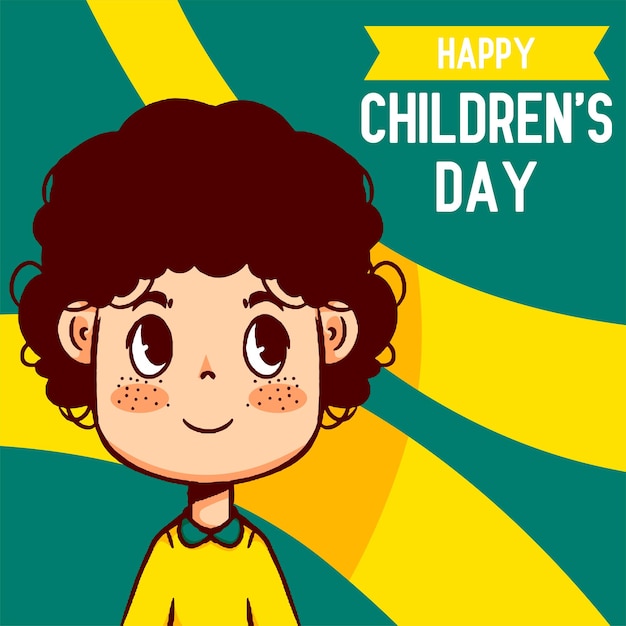 Happy Childrens Day social media post template design with vector illustration of a cartoon child