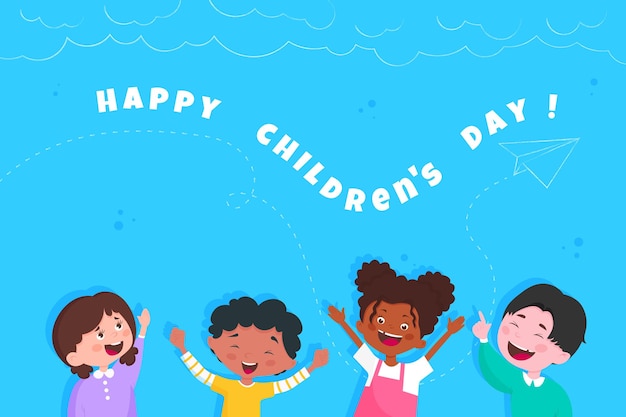 Happy childrens day with boys and girls cartoons design International celebration theme