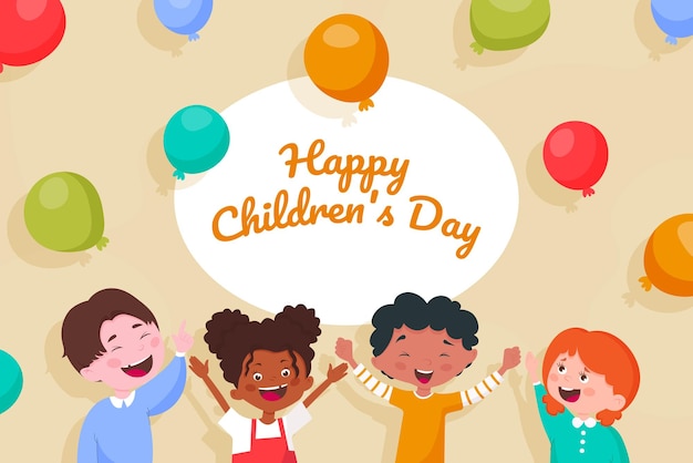 Vector happy childrens day with boys and girls cartoons design