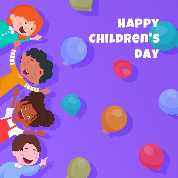 Happy childrens day with boys and girls cartoons design