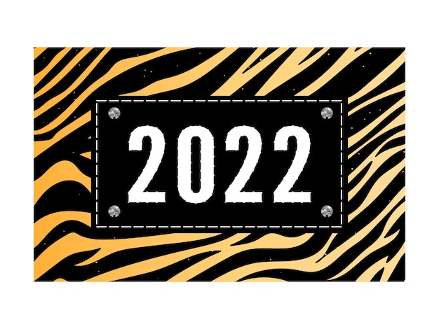 Happy chinese new year 2022. Striped fluffy black and orange funny numbers 2022. Year of the tiger. Inscription: happy new year