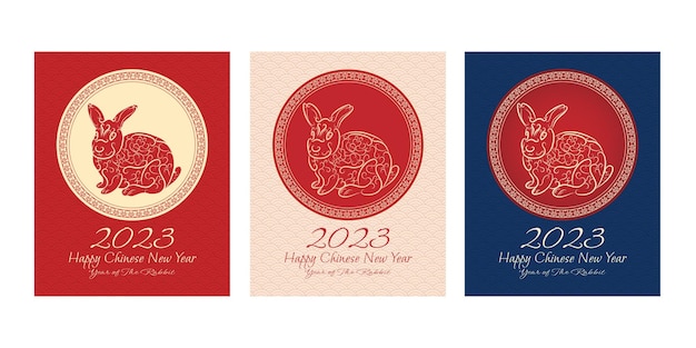 Happy chinese new year 2023 Year of the rabbit Abstract rabbit illustration with traditional frame