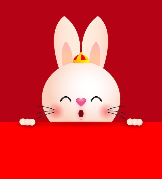 Happy Chinese new year 2023 year of the rabbit Little bunny with red big sign board, gong xi fa cai