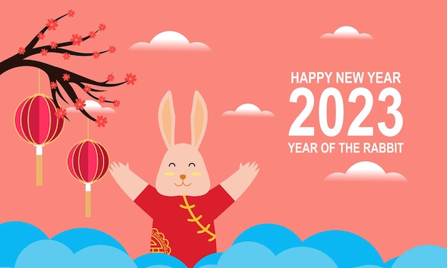 Happy chinese new year 2023 year of the rabbit zodiac logo background