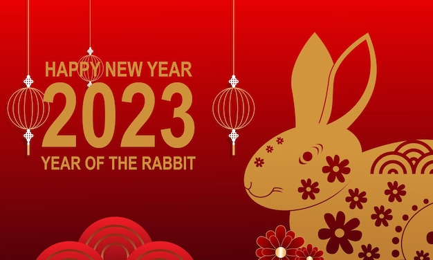 Happy chinese new year 2023 year of the rabbit zodiac logo background