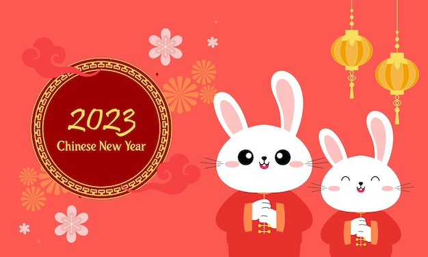 Happy chinese new year 2023 year of the rabbit zodiac logo background