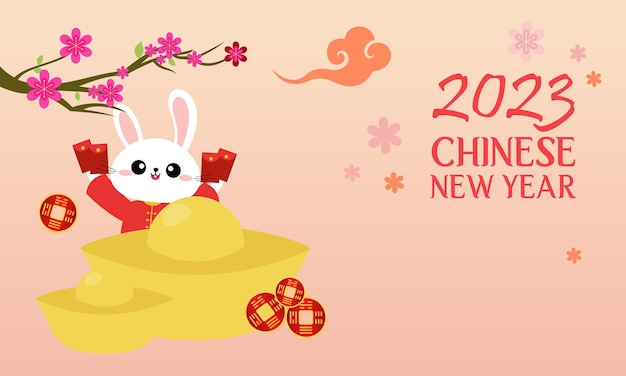 Happy chinese new year 2023 year of the rabbit zodiac logo background