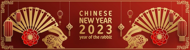 Happy chinese new year 2023 year of the rabbit zodiac with on color Background